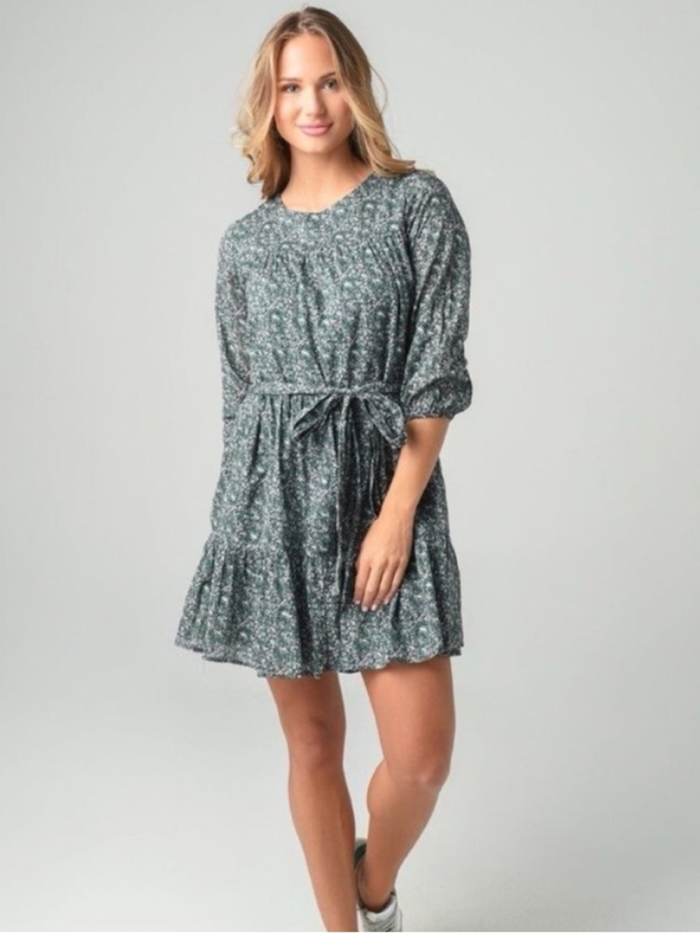 Trovata Birds of Paradise Nia Floral Mini Dress Small Green Cottagecore Tiered